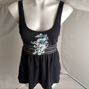 Free People black multicolor embroidered babydoll tank top S
